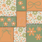 Printed Vinyl - Patchwork - Green and Orange Bows and Flowers