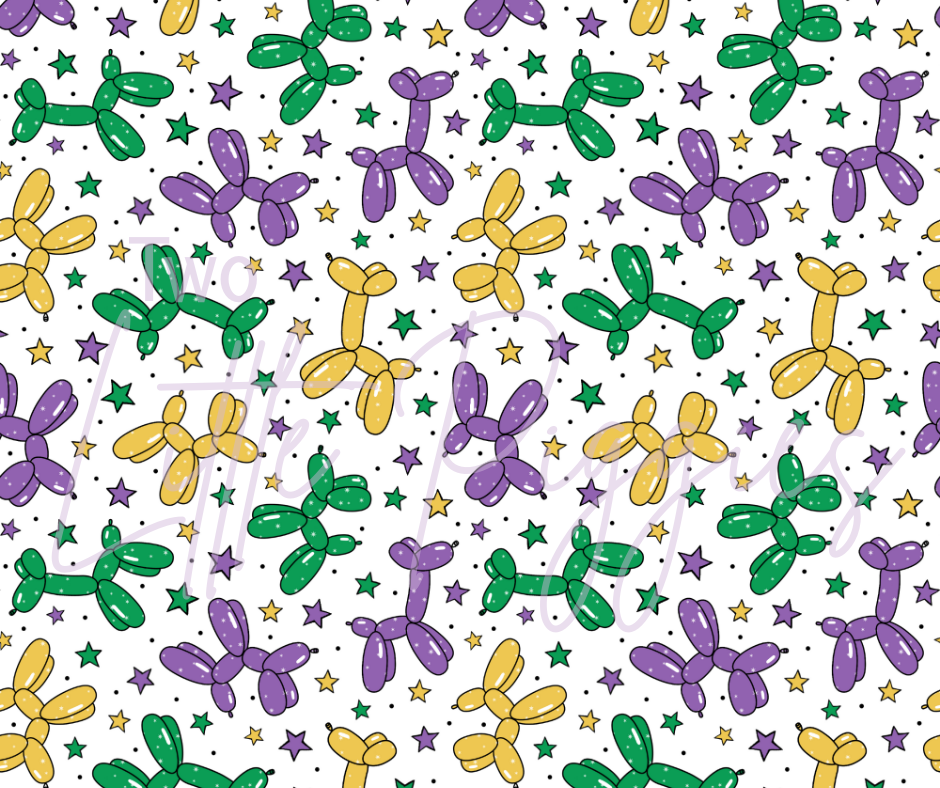 Printed Vinyl - Mardi Gras Balloon Dogs