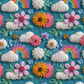Printed Vinyl - Embroidered Rainbows and Flowers