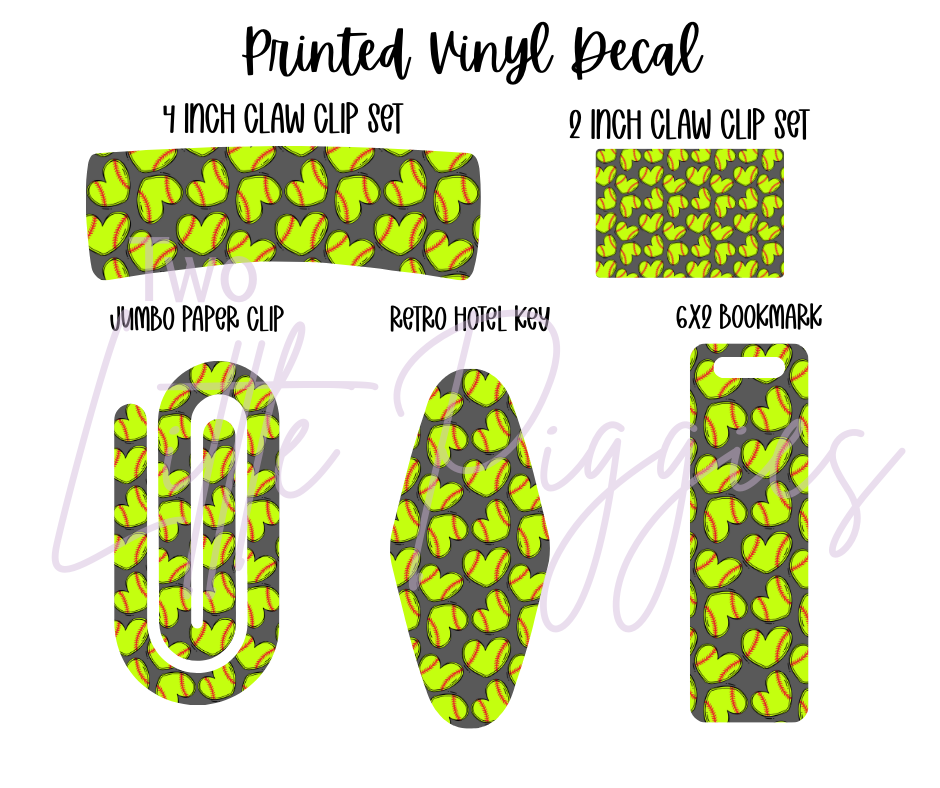 Printed Vinyl - Softball Hearts