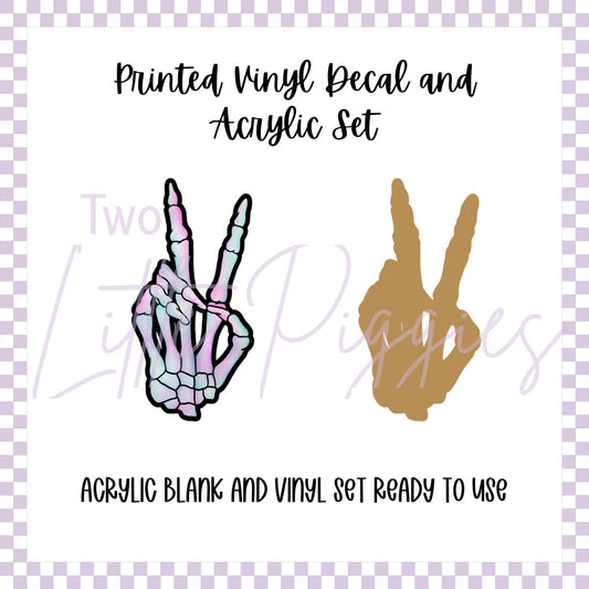 Printed Vinyl and Acrylic Set - Skelli Peace Hand