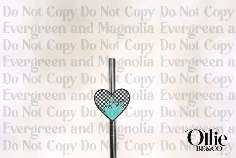 Teal flame Checkered Heart