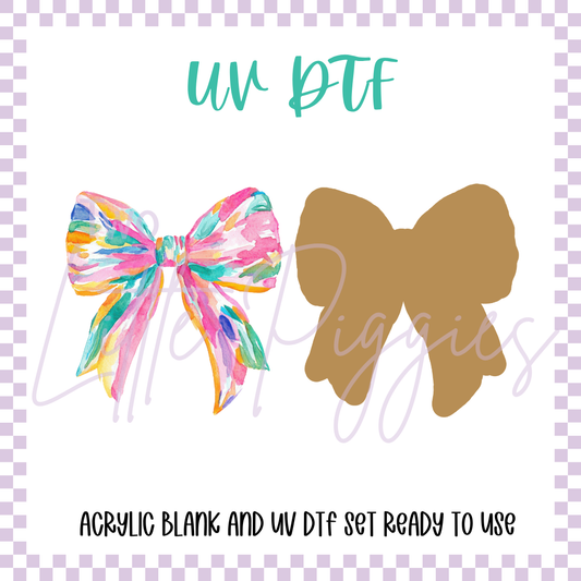 UV DTF -  Acrylic Blank and Decal - 2 inch - Watercolor Bow