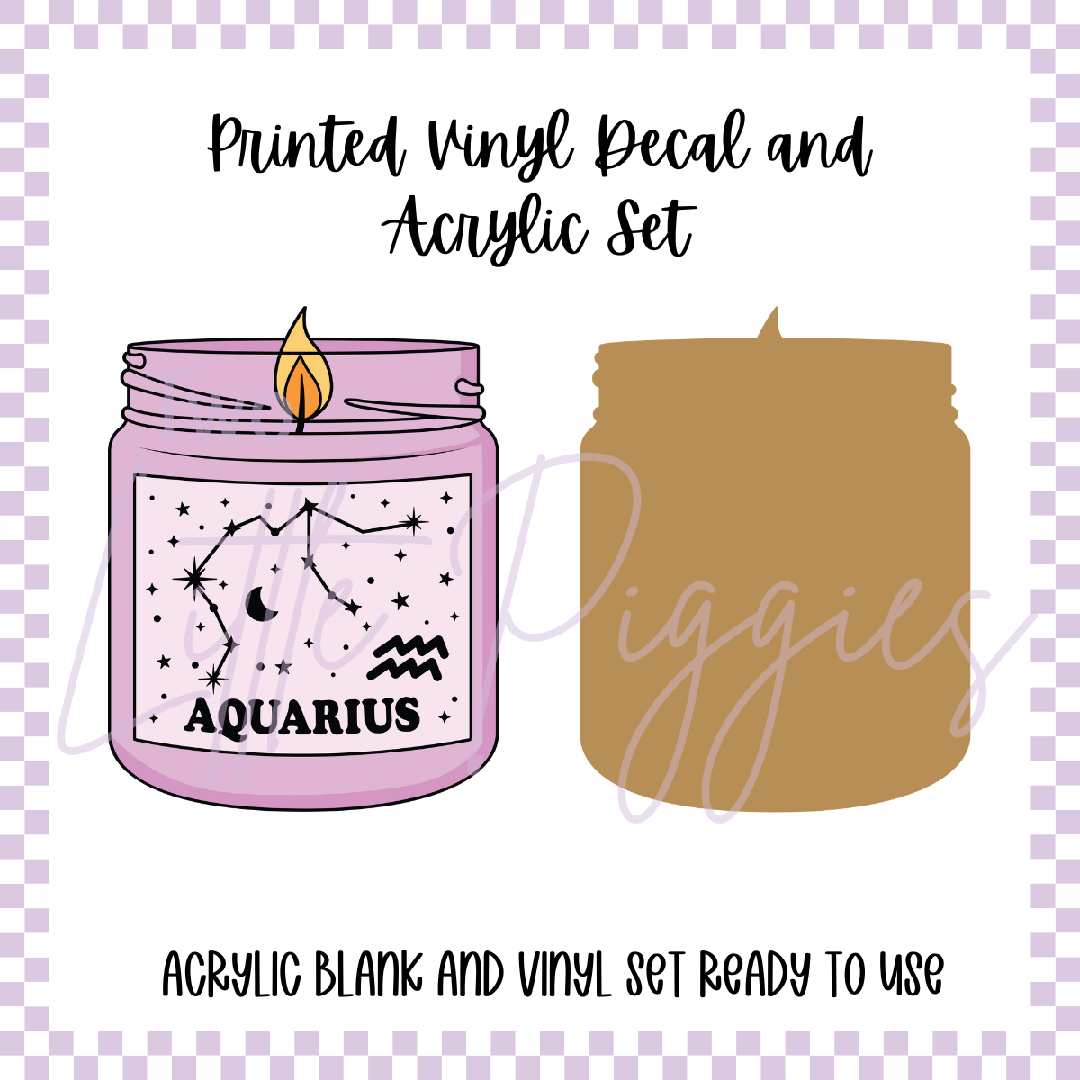 Printed Vinyl and Acrylic Set - Zodiac Candle - Aquarius